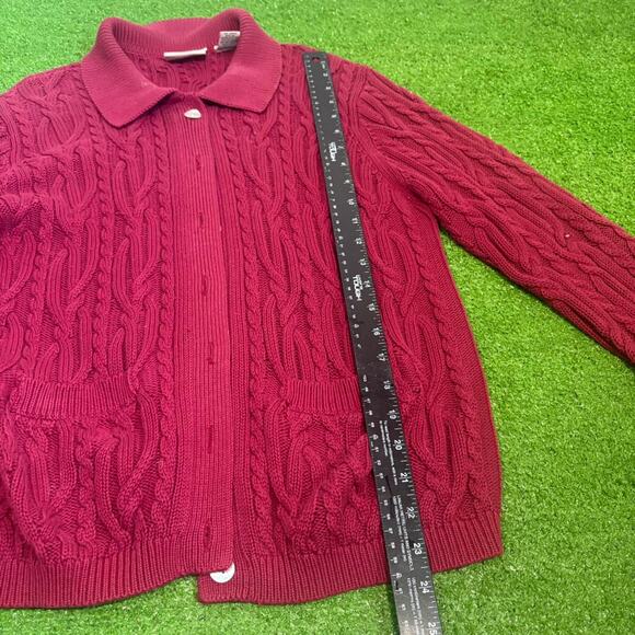 VTG Appleseeds PM Red Cardigan Cable Knit Open Front‎ Grandmacore Cottagecore - Picture 5 of 6